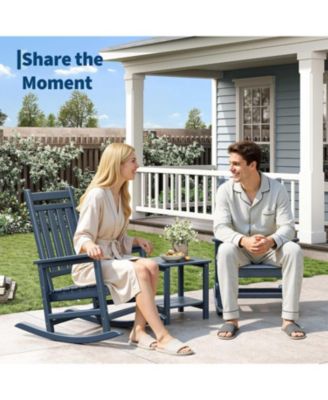 HDPE Rocking Chair Outdoor Set of 2 with Side Table - Poly High Back Porch Rocker Chairs for Adults