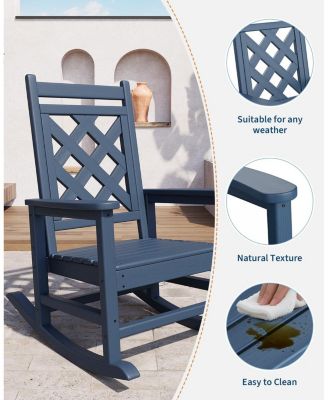 Outdoor Rocking Chair Set of 4, HDPE Weather Resistant Patio Rocking Chair Porch Rocker with Wood Texture