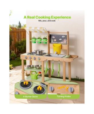 Kids Outdoor Mud Kitchen Playset with Sink, Canopy & Accessories