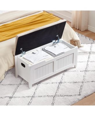 39.4" Wooden Flip-Top Storage Bench - Entryway Chest with 2 Safety Hinges Large Capacity Organizer