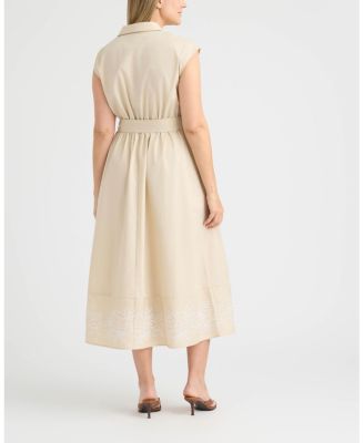 Women's Maxi Belted Dress with Embroidered Detail