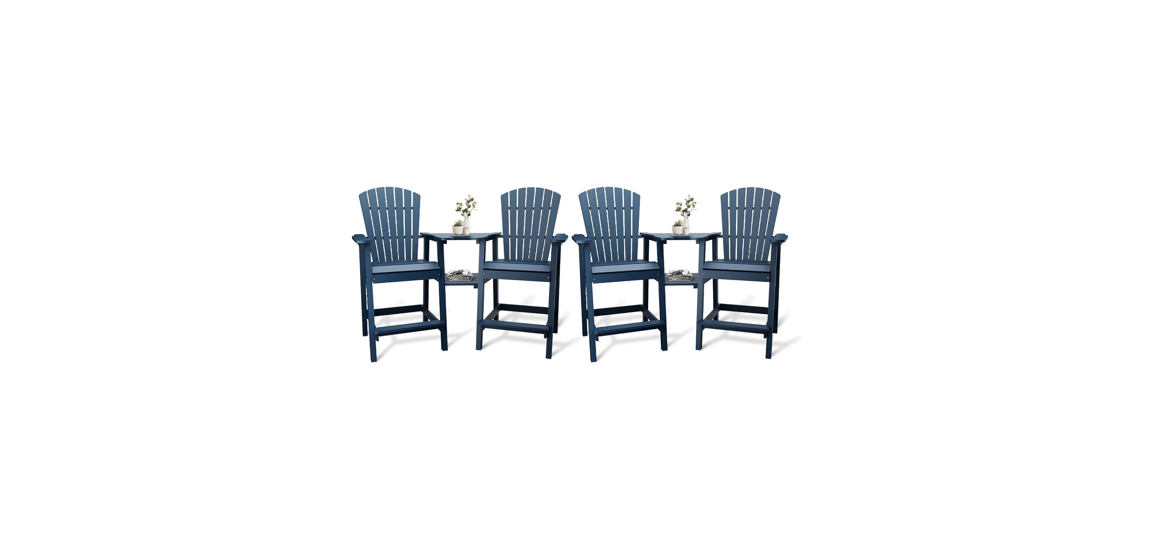 gaomon Outdoor Poly Adirondack Barstools With Connecting Tray, Patio High Adirondack Chairs for Deck, Backyard, Balcony