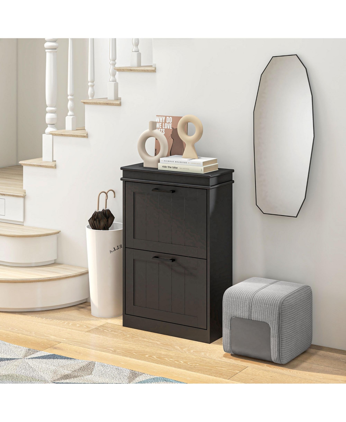 Rainsken 2-Drawer Wood Adjustable Flip-Front Shoe Cabinet