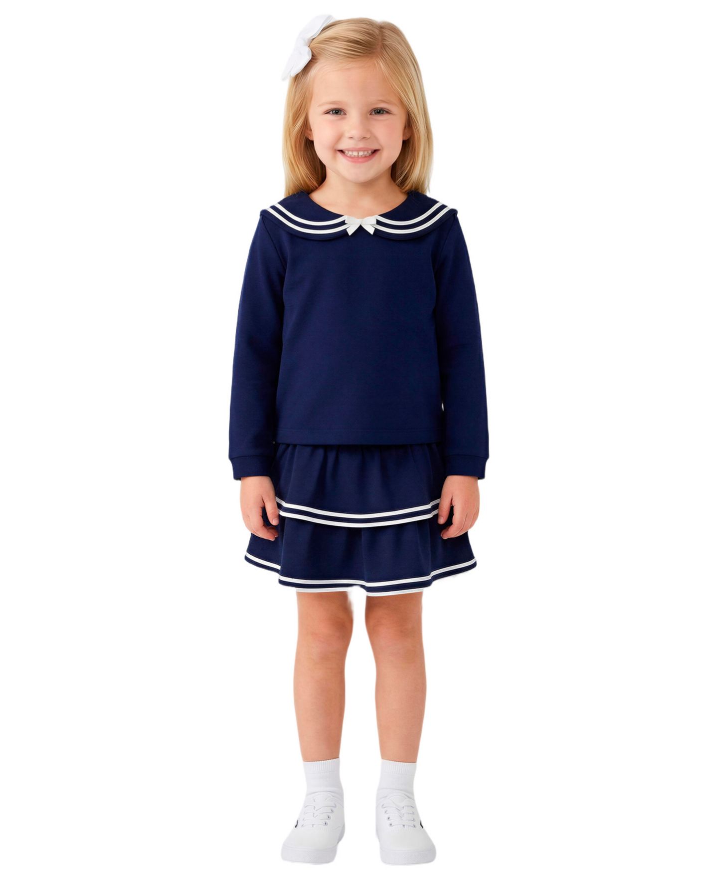Комплект Sperry Long-Sleeve Top & Skort with Hairclip, 3-Piece Set для девочек-малышей, цвет: Тёмно-синий — фото 2
