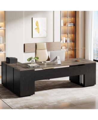 85.8-Inch L-Shaped Executive Desk, Extra Large Modern Office Desk with File Drawers