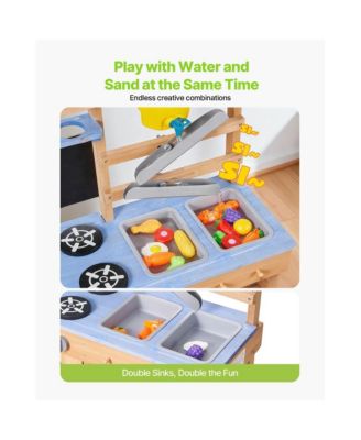 Wooden Outdoor Mud Kitchen with Stoves, Hooks, and Cookware