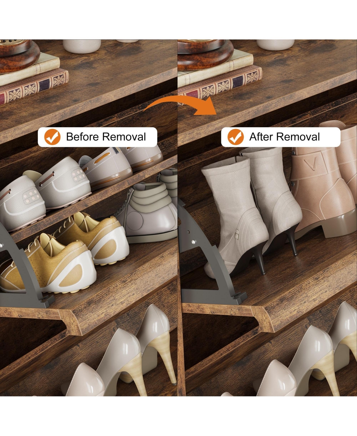 gaomon Wooden Adjustable Shelf 2 Drawer Flip Door Entryway Shoe Cabinet