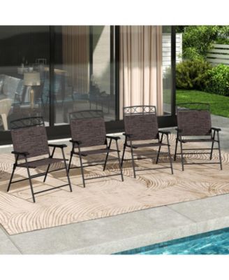 4 Pack Patio Folding Chairs Outdoor Dining Chairs w/ Backrests & Armrests