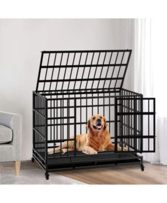 Heavy-Duty Dog Crate with Wheels - Folding, Secure Cage with Removable Tray