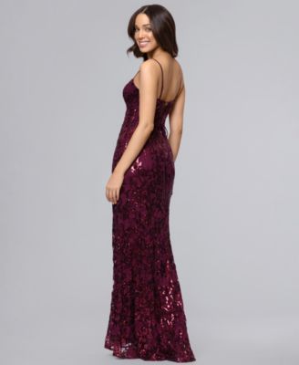 Juniors' V-Neck Sequin Lace-Up Gown