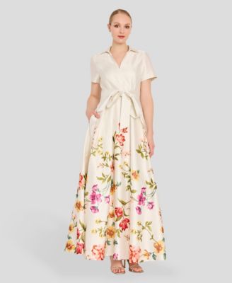 Women's V-Neck Short-Sleeve Printed Gown