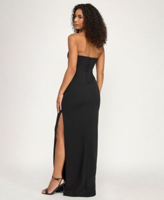 Juniors' Strapless V-Neck Embellished Maxi Dress