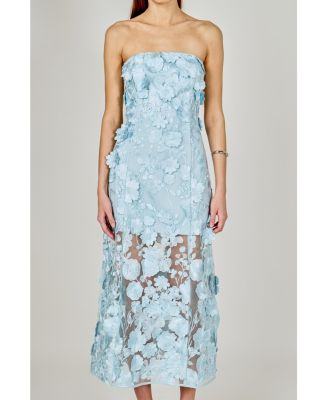 Women's Strapless Floral Embroidered Maxi Dress