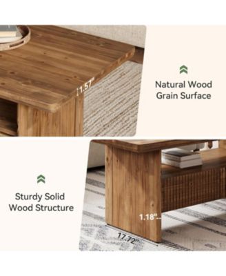 2-Tier Solid Wood Coffee Table with 2 Drawers, 47.24" Rustic Rectangle Center Tea Table for Living Room with Open Shelf Storage