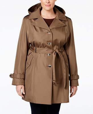 Calvin Klein Plus Size Hooded Single-Breasted Trench Coat