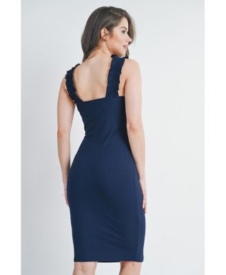 Maternity Ribbed Square Neck Ruffle Strap Dress