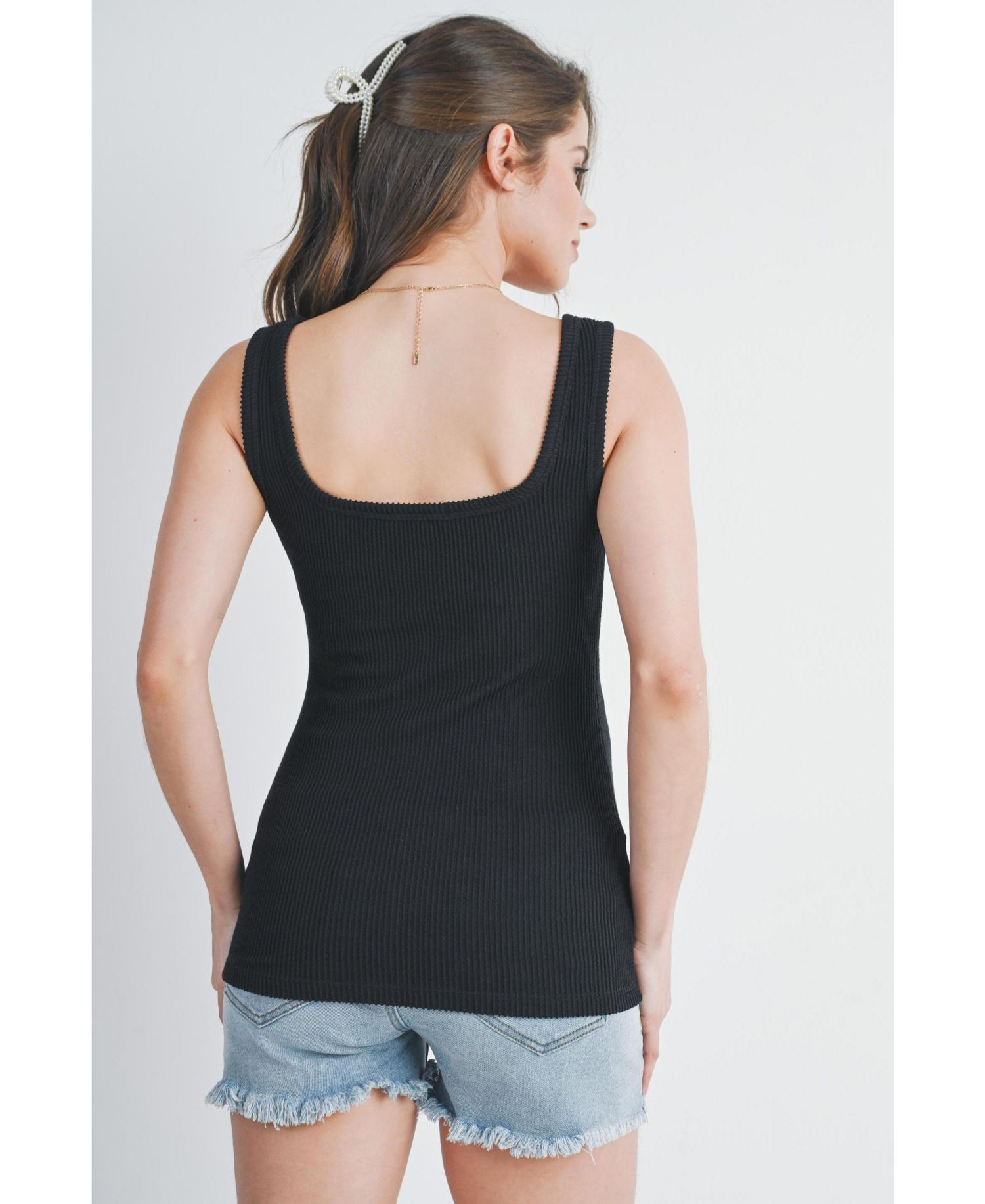 Maternity Square Neck Ribbed Sleeveless Tank Top