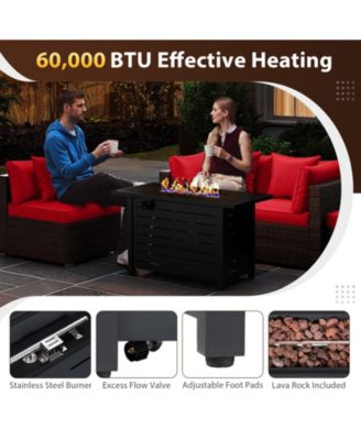 Set of 5 Patio Furniture Set Heavy-duty Frame Rattan Sofa Set w/ 60000 BTU Firepit Table