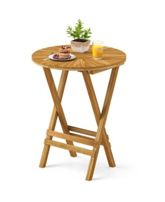 Patio Folding Side Table 23.5'' Teak Wood Round End Table Fully Assembled