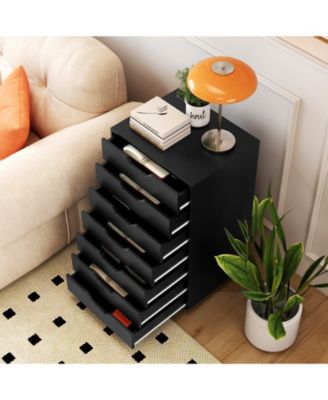 7-Drawer Chest Wooden Storage Dresser with Lockable Wheels