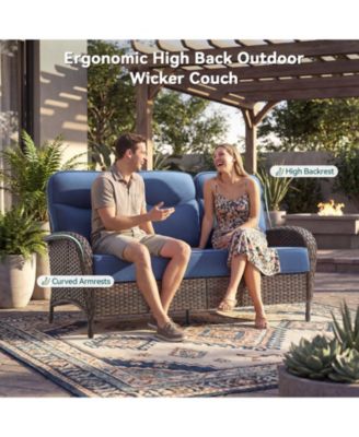 5-Piece Brown Wicker Patio Conversation Set with 6 in. Olefin Cushions/Patio Swivel Chair with Couch