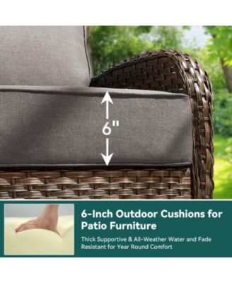 5-Piece Brown Wicker Patio Conversation Set with 6 in. Olefin Cushions/Patio Swivel Chair with Couch