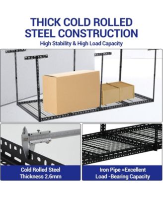 4x8 ft Overhead Garage Storage Rack, Height Adjustable Metal Ceiling Rack, 660 Lbs Capacity, 6 Vertical Posts