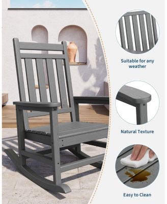 Poly Lumber Outdoor Rocking Chair, HDPE High Back Porch Rocker, All-Weather Patio Furniture