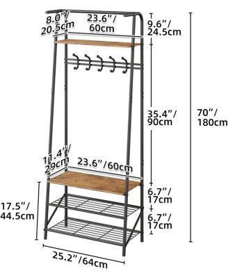 Hall Tree with 5 Hooks, 4-In-1 Entryway Coat Rack and Shoe Storage Bench