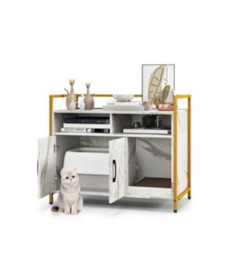 Hidden Cat Washroom with Double Doors & Scratch Cardboard - Modern Litter Box Enclosure