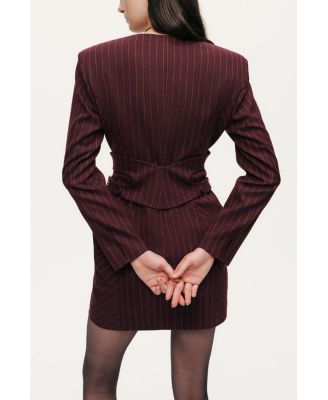 Women's Tailored Pinstripe Wrap-Waist Mini Dress