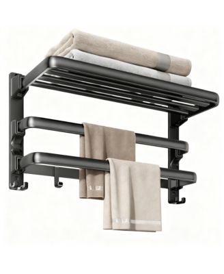 24" Foldable Aluminum Towel Rack with 7 Hooks for Bathroom