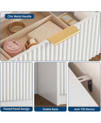 8 Drawer Fluted Dresser for Bedroom with Metal Handle, Fluted Wood TV Stand, Modern Large Dresser for Closet, Living Room and Entryway