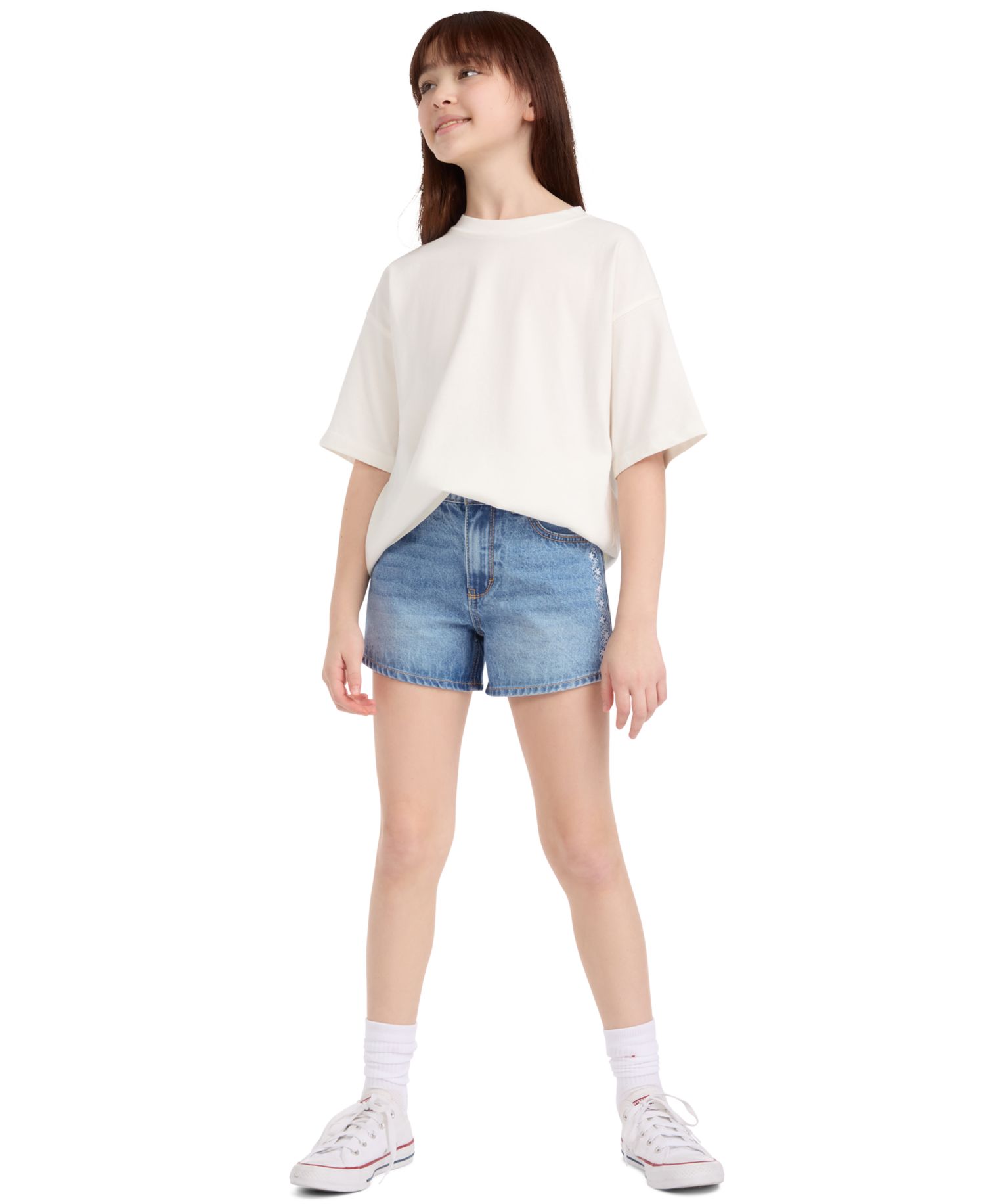 Girls' 7-16 Embroidered Mini Mom Shorts