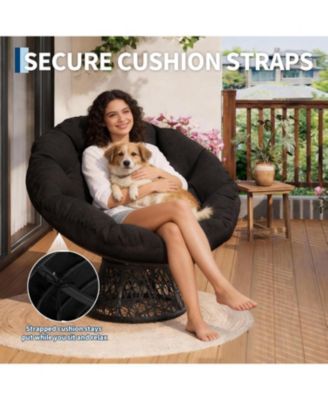Papasan Chair Ergonomic Wicker Papasan Chair with Extra-Thick Soft Fabric Cushion, Heavy-Duty Steel Frame, 360° Swivel Base for Living Room