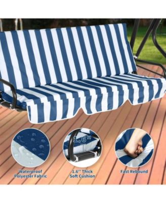 Outdoor Porch Swing Chair with Adjustable Canopy & Striped Seat Cushion for Adults 3-Seat Patio Glider Bench with Thick Cushions