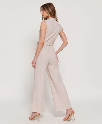 Women's Eva Sleeveless Ribbed Knit Mock Neck Top and Wide-Leg Pants Set
