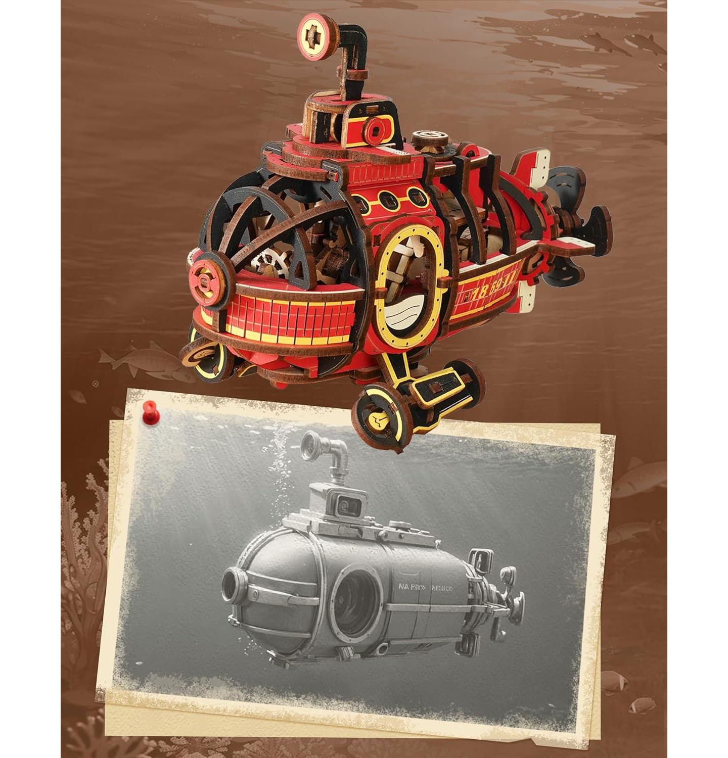 Детские конструкторы Robotime Deep-Sea Adventurer Gravity-Powered 219-Piece Wooden Puzzle, Ages 14+ — фото 3