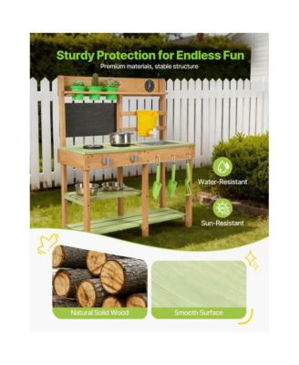 Kids Outdoor Mud Kitchen Playset with Sink, Tank, and Cookware