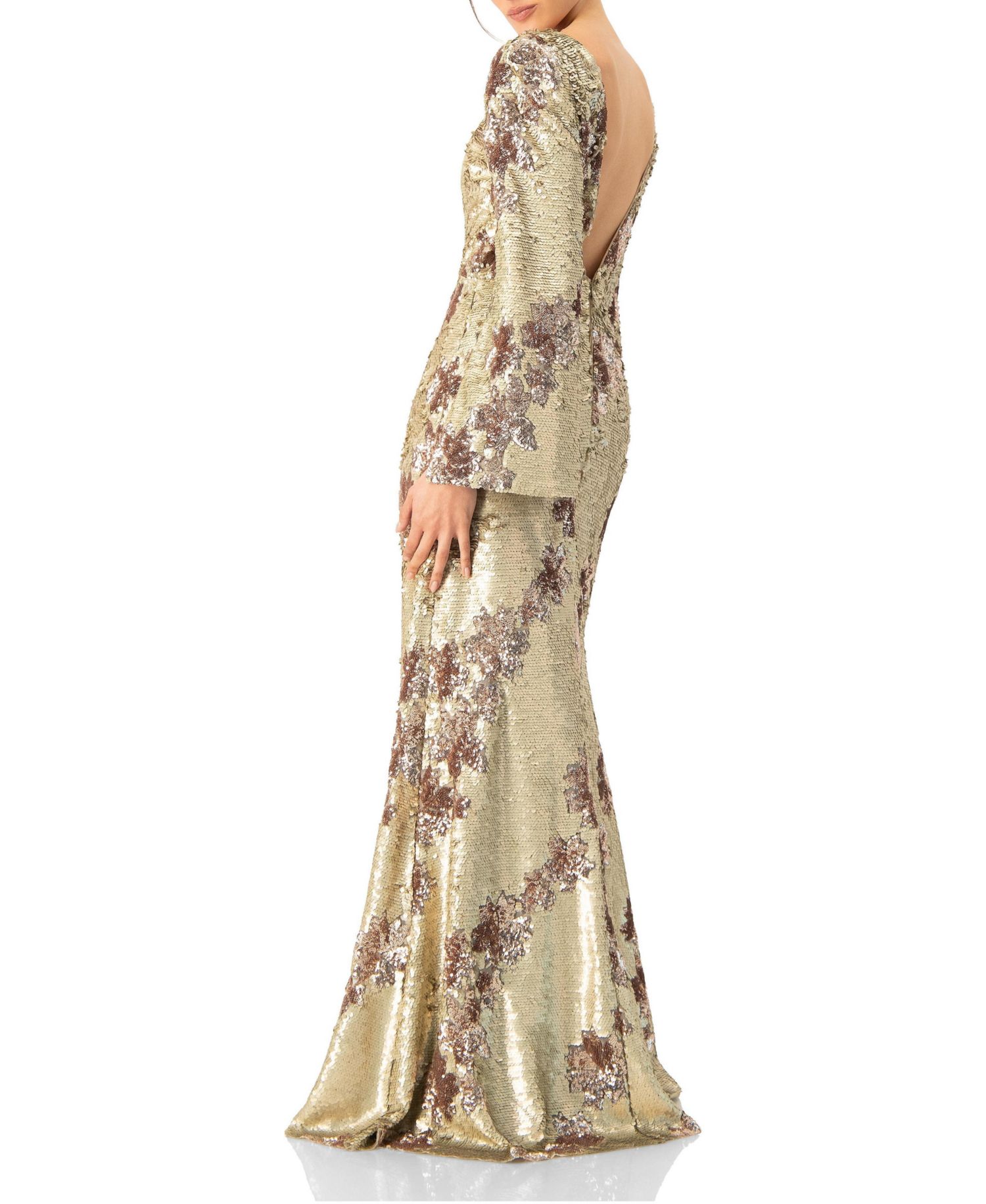 Women's Floral Sequin Gown with Open Back