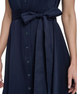 Women's Belted Button-Front Collared Fit-and-Flare Dress