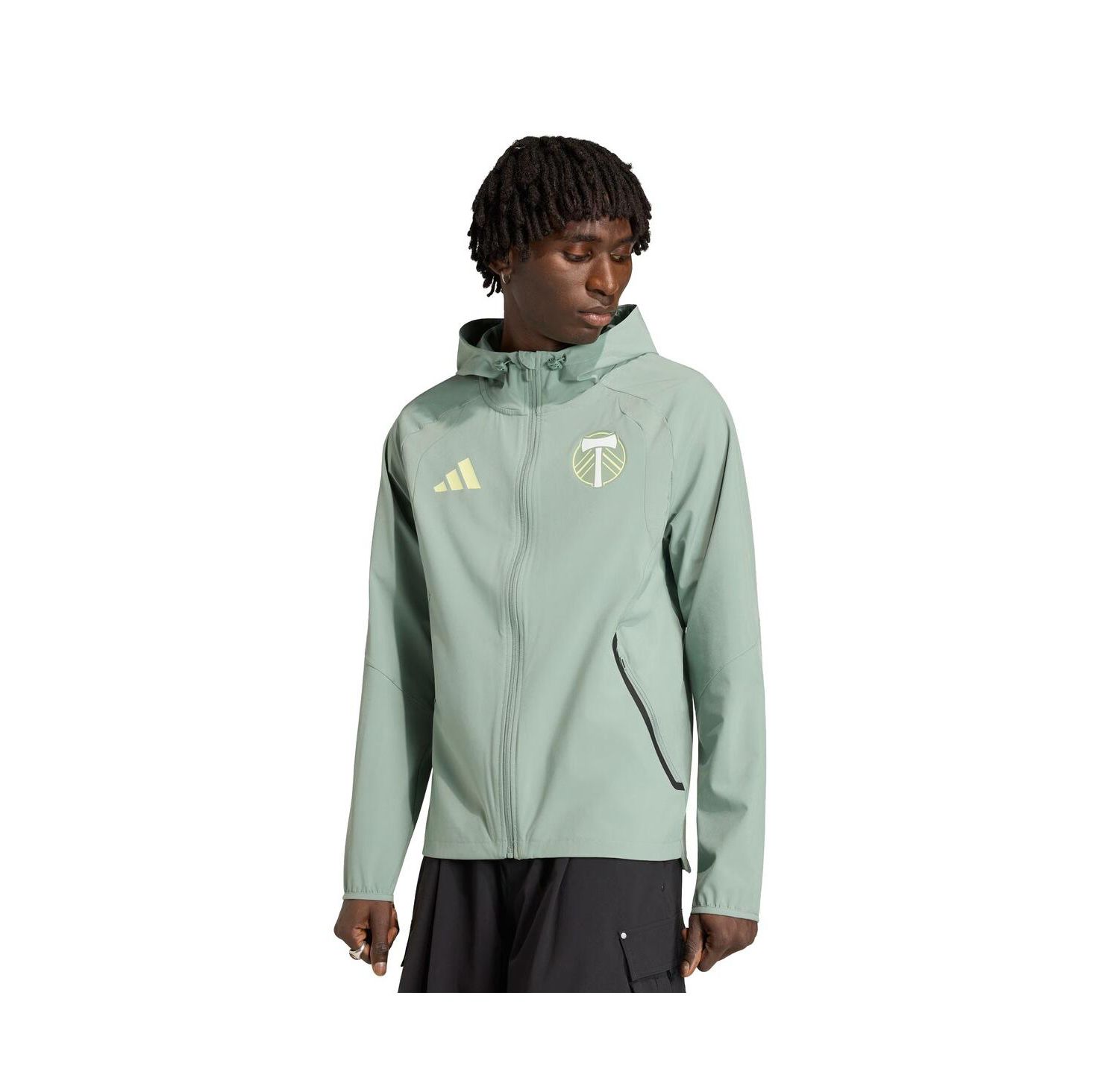 Men's Light Green Portland Timbers Tiro Travel Full-Zip Hooded Windbreaker