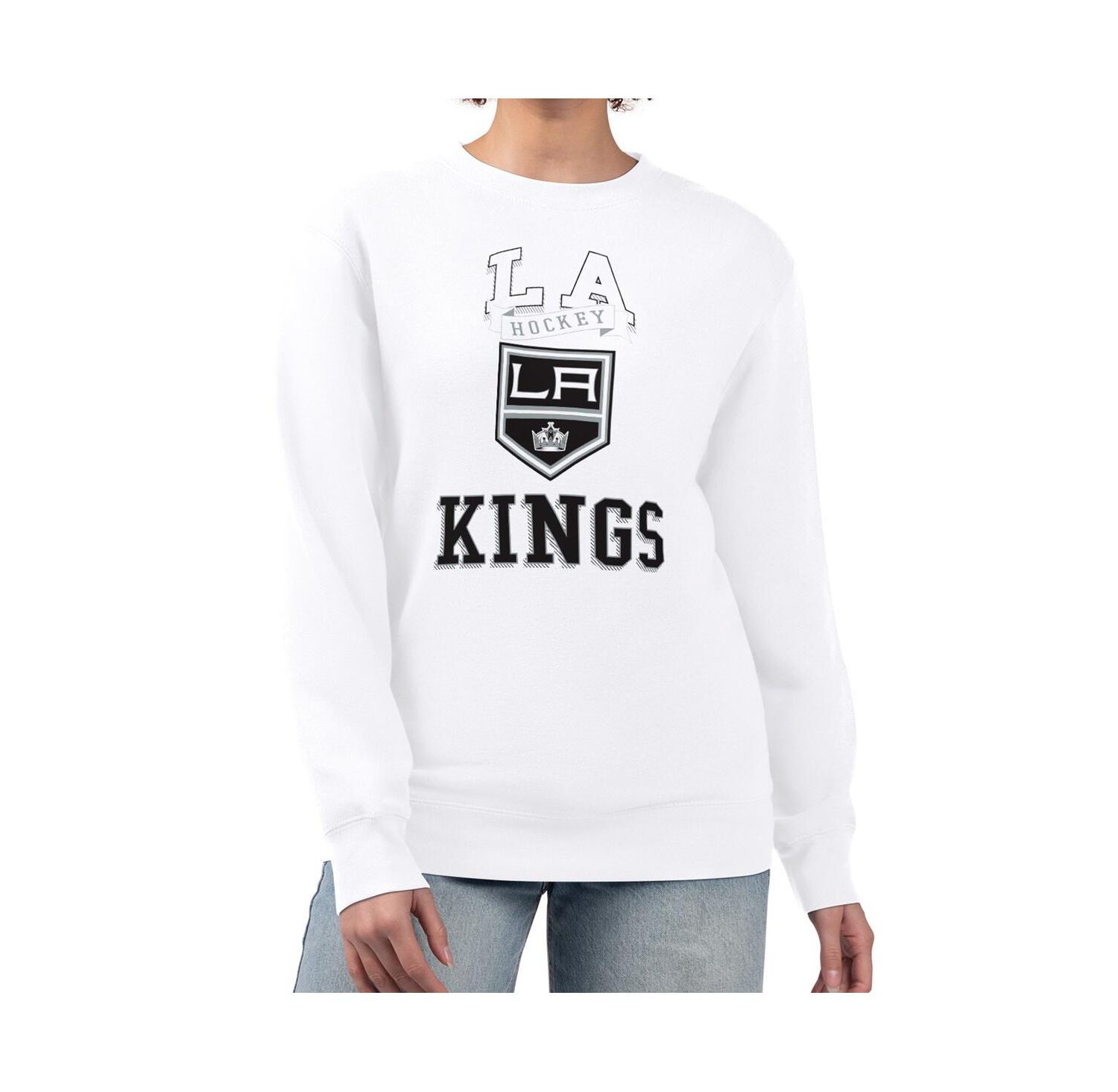 Women's White Los Angeles Kings Team Logo Tri-Blend Fleece Pullover Sweatshirt