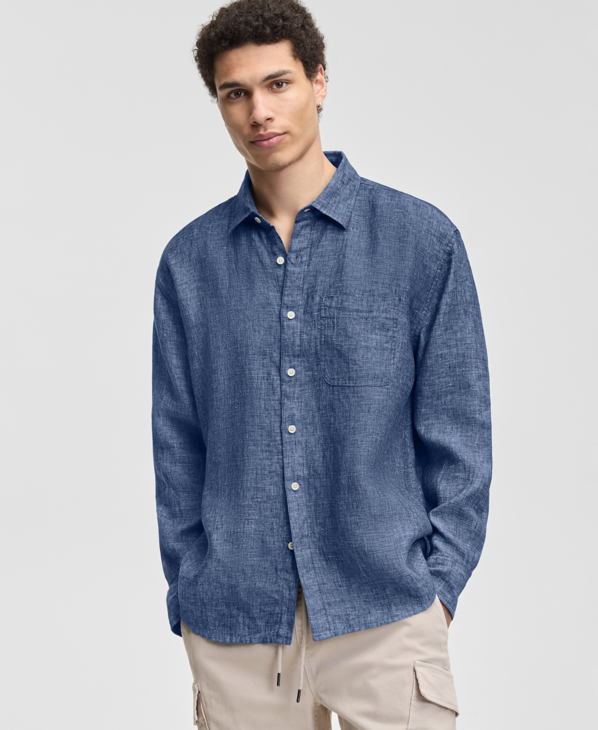 Sun + Stone Men's 100% Linen Relaxed Long-Sleeve Garment-Dyed Shirt, Macy's Exclusive