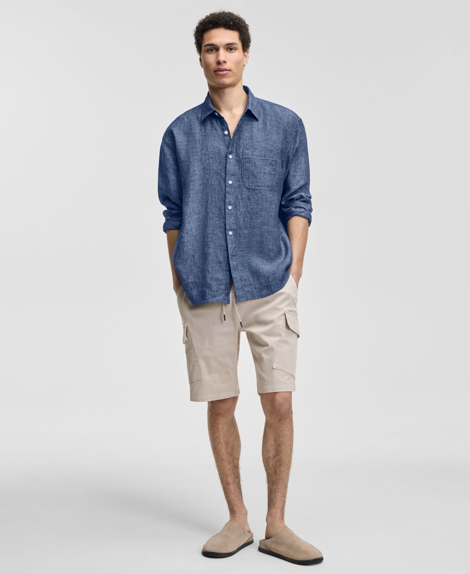 Men's 100% Linen Relaxed Long-Sleeve Garment-Dyed Shirt