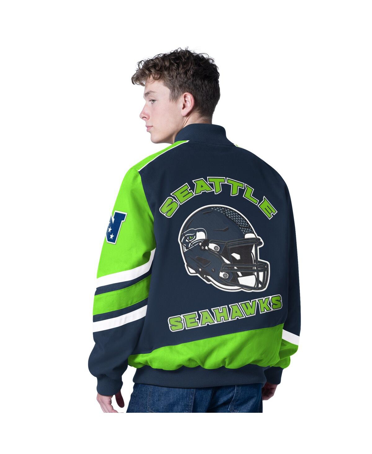 G-iii Sports by Carl Banks Men's College Navy Seattle Seahawks Prime Time Full-Zip Racing Jacket