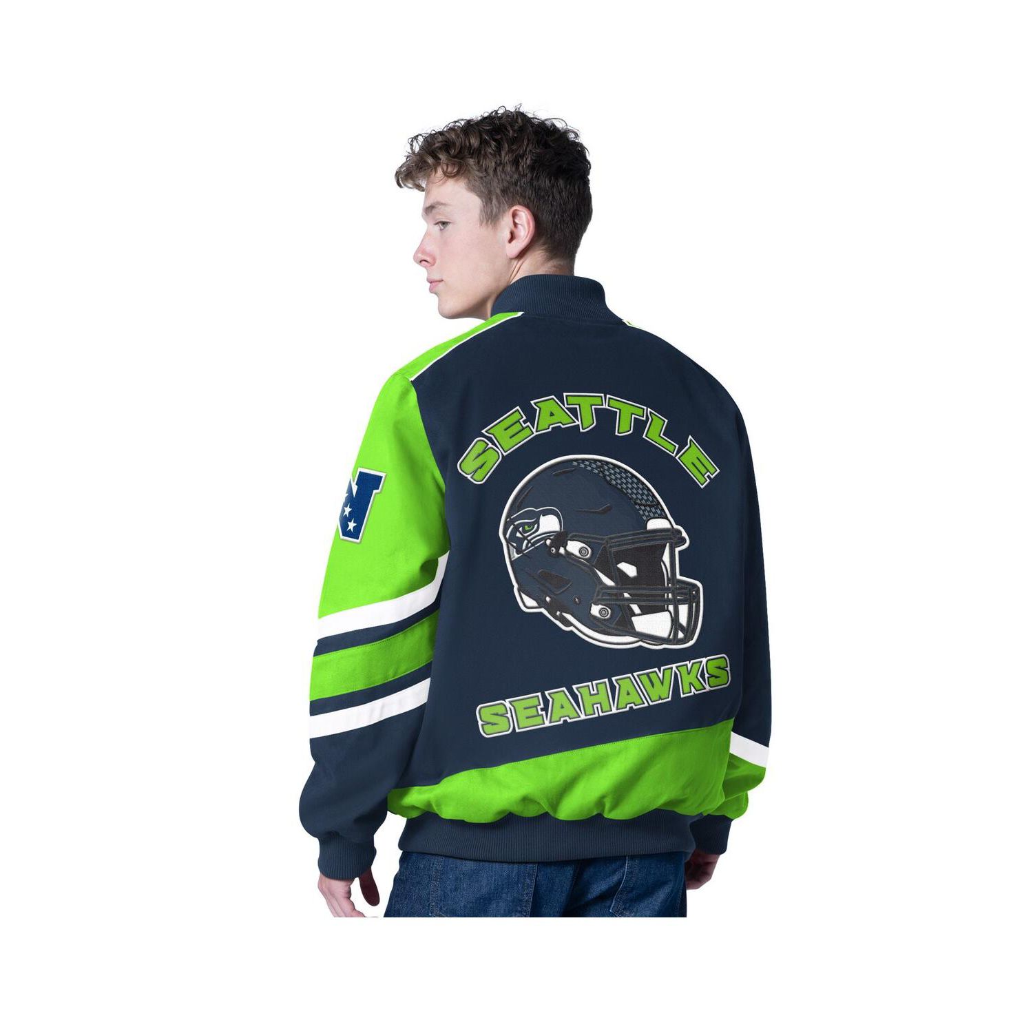 Men's College Navy Seattle Seahawks Prime Time Full-Zip Racing Jacket