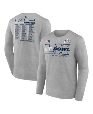 Men's Heather Gray New England Patriots Super Bowl LX Roster Long Sleeve T-Shirt