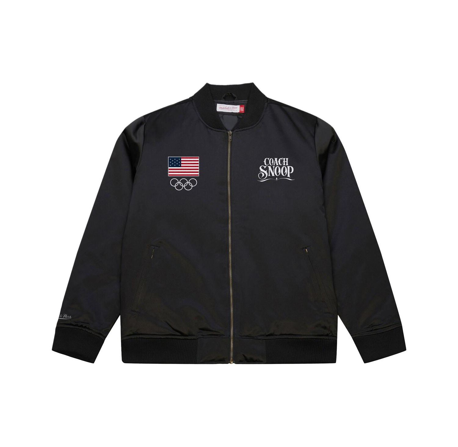 Men's Black Team USA Coach Snoop Satin Full-Zip Bomber Jacket