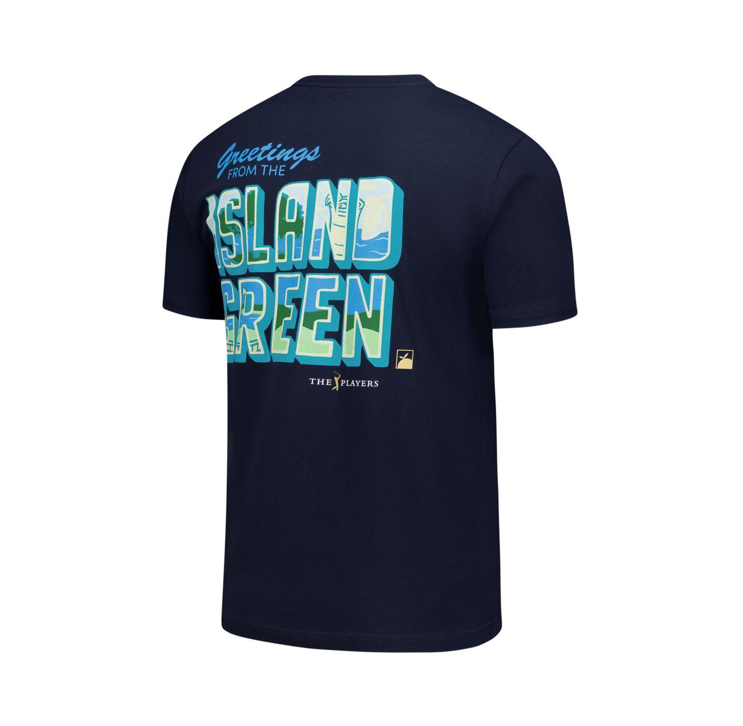Men's & Women's Navy THE PLAYERS Greetings from the Island Green T-Shirt